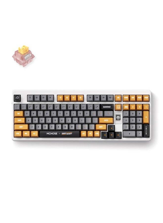 MCHOSE x Unbox Therapy UT98 98% Mechanical Keyboard – Gasket Mount, Hot-Swappable Silent Peach V3 Switch, Tri-Mode (USB-C/ Wireless 2.4GHz/Bluetooth), 10,000mAh Battery, Aluminum Volume Knob, RGB Backlight, Retro Therapy | HW-UT98-4 - Image 1